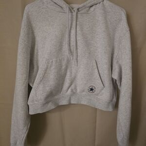 Converse Women's Heather Gray Cropped Hoodie with Logo Patch
